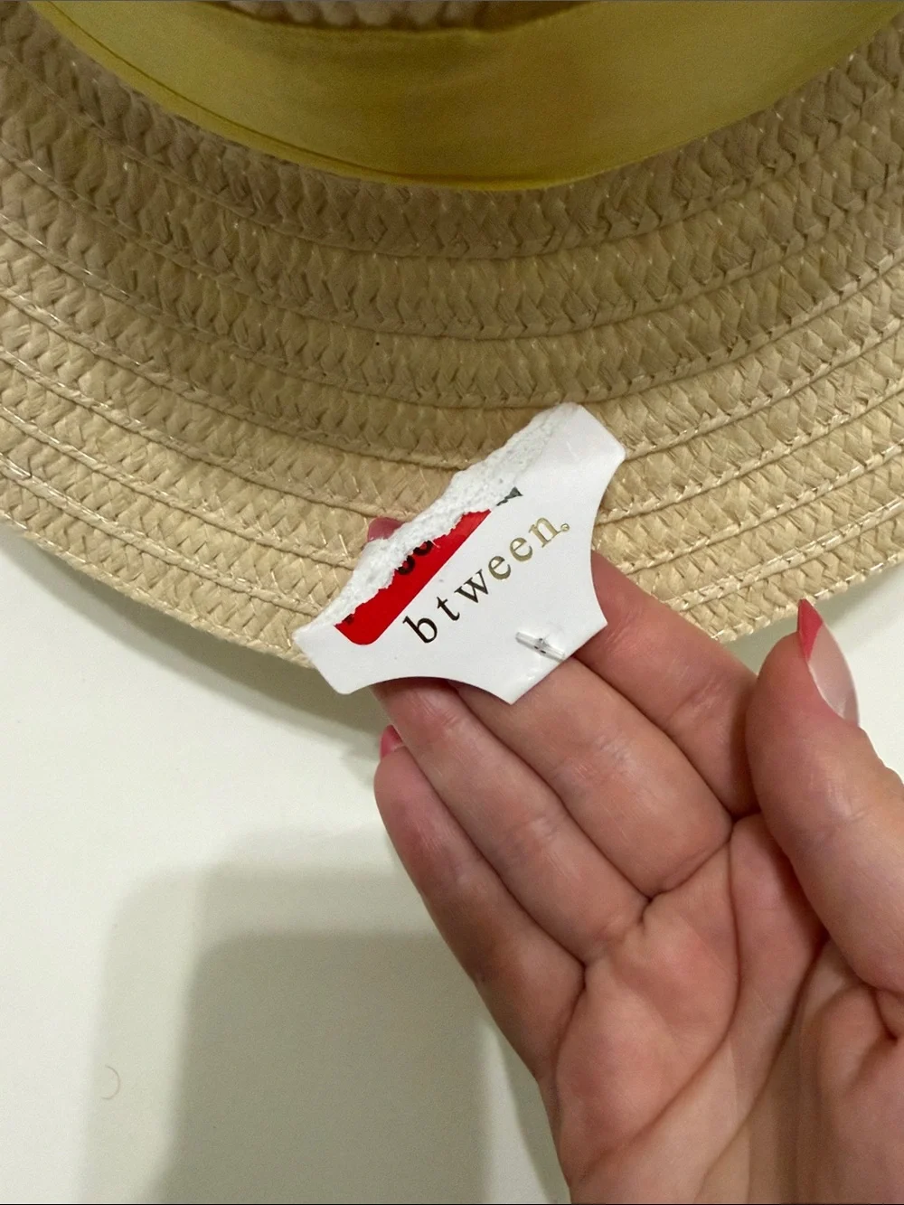 btween Cream Straw Hat with Yellow Ribbon Bow